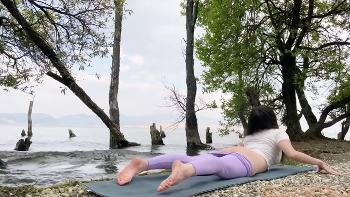 Watch ZhouYiQin Shows Her Busty Ass While Doing Yoga By The River ASMR Video