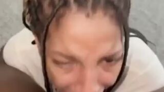 Foxy Brown Gives BJ And Gets Her Face Full Of Cum